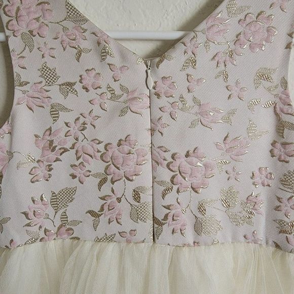 Couture Princess Girls Ivory Tulle Size 8 Pink-Gold Floral Brocade/rhinestone - Picture 6 of 7